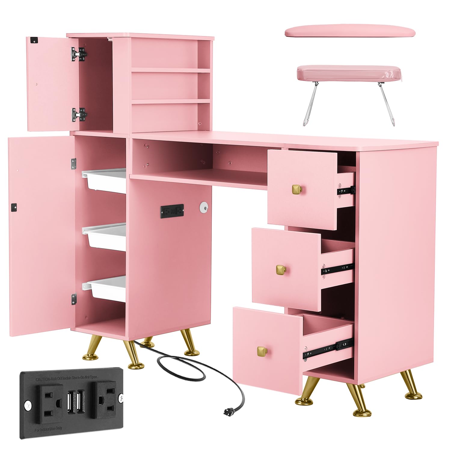 Woodworking Nails - Table à ongles rose pour technicienne,